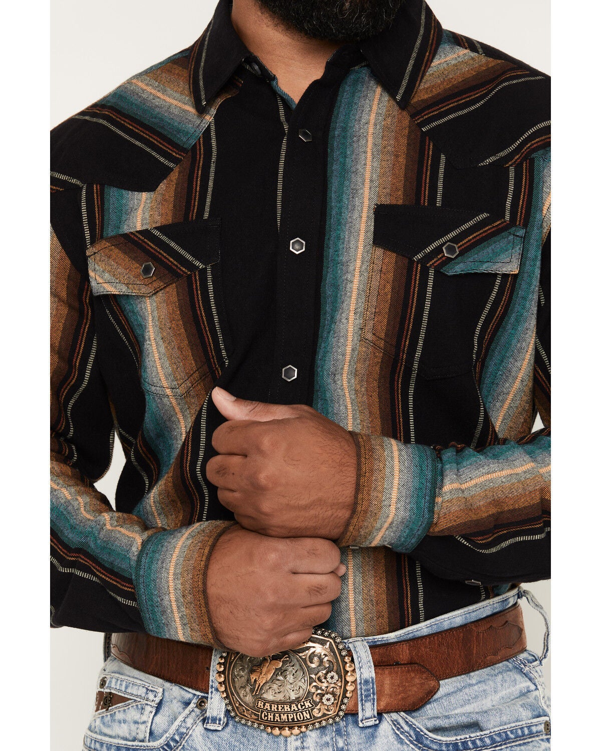 Image #3 - Cody James Men's Yelapa Stripe Print Long Sleeve Snap Flannel Shirt, Black, hi-res