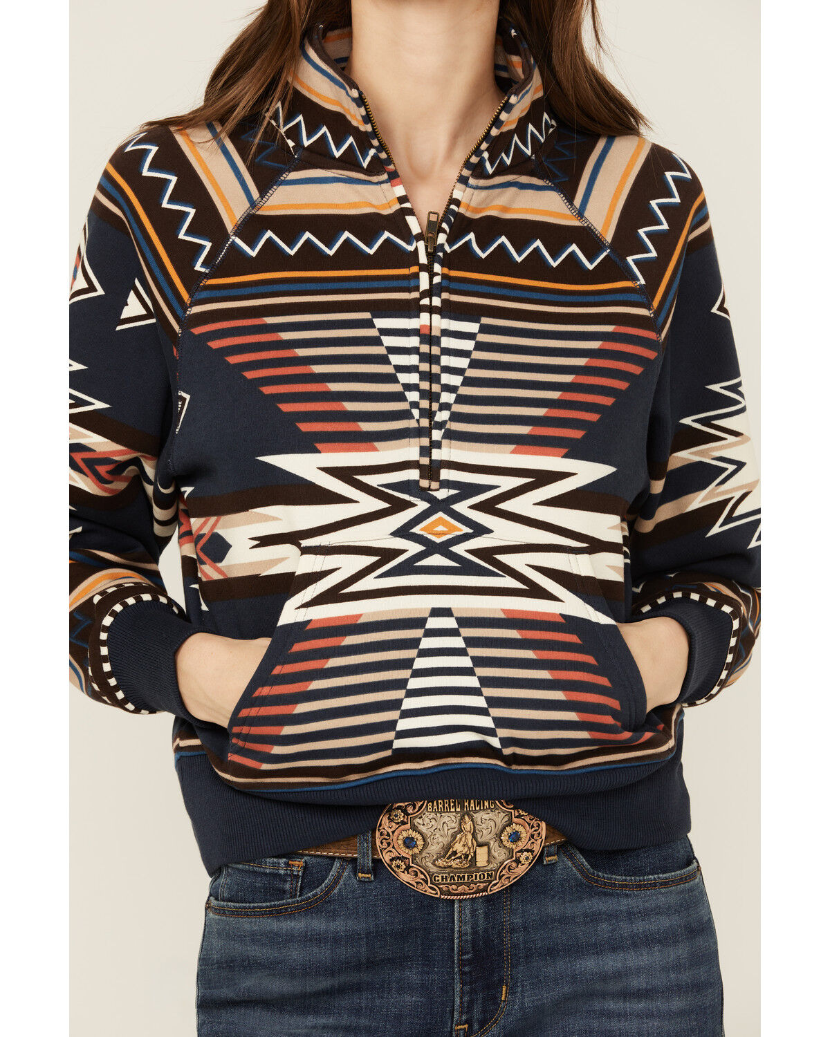 Image #3 - Shyanne Women's Southwestern Print Pullover, Navy, hi-res