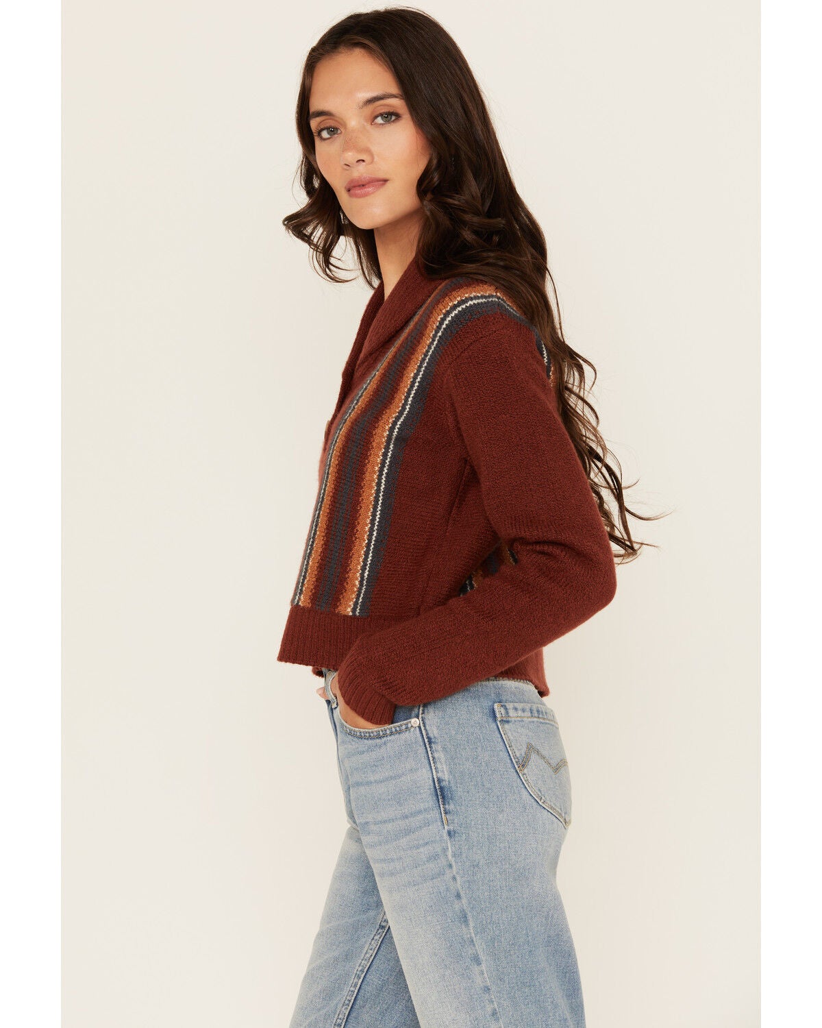 Image #2 - Cleo + Wolf Women's Collette Striped Print Long Sleeve Sweater, Brandy Brown, hi-res