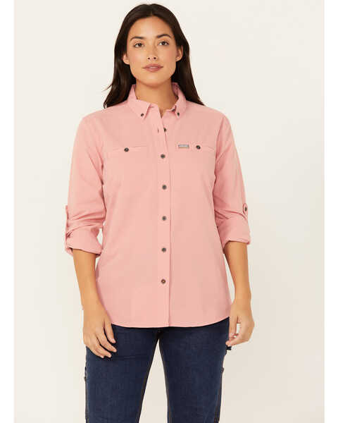 Image #1 - Ariat Women's Rebar Made Tough Long Sleeve Button-Down Work Shirt , Dark Pink, hi-res