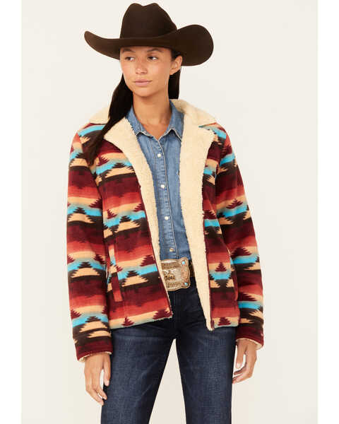 Image #1 - Outback Trading Co Women's Southwestern Print Fleece Dawn Jacket , Rust Copper, hi-res