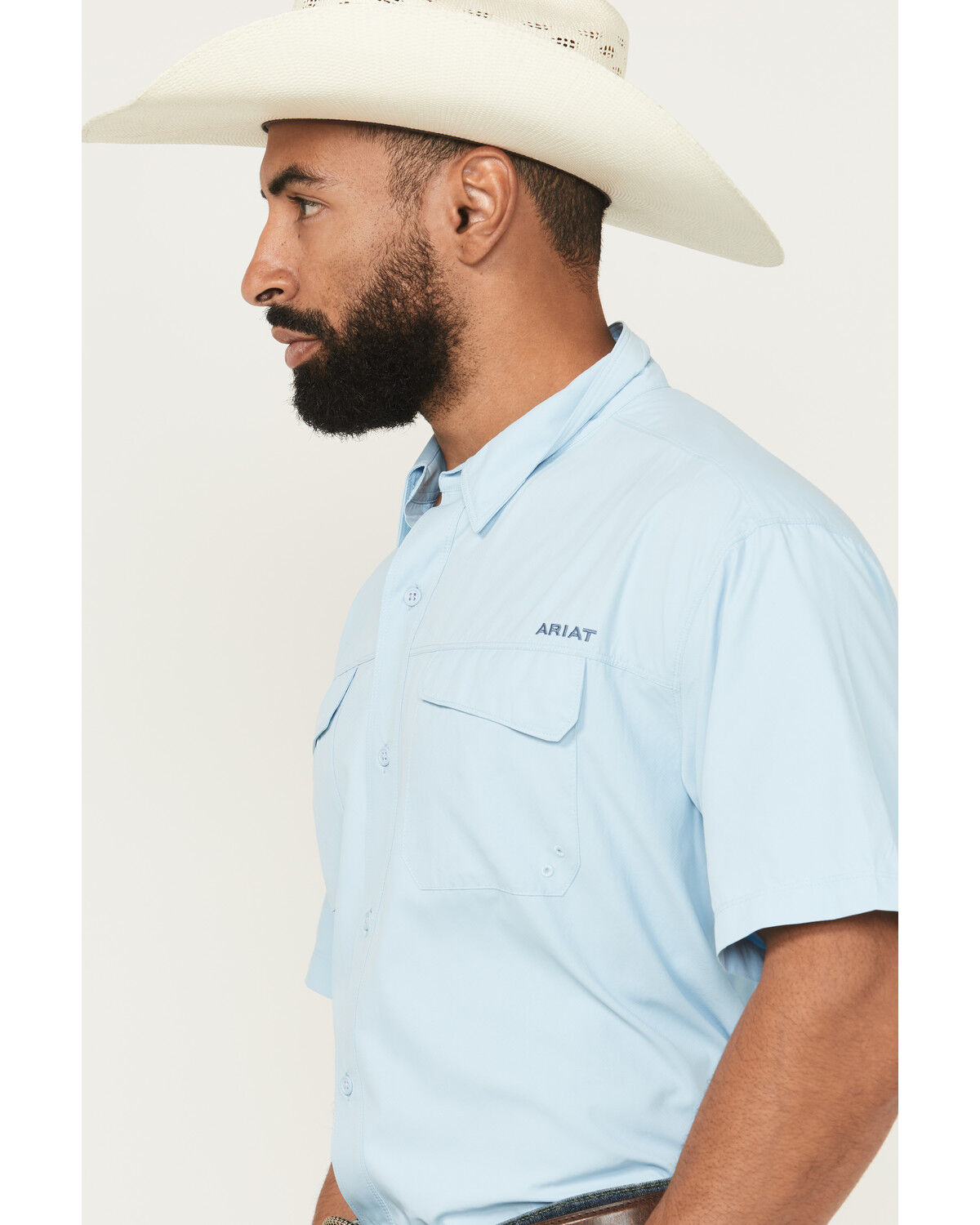 Image #2 - Ariat Men's VentTEK Solid Outbound Short Sleeve Button-Down Shirt - Tall, Light Blue, hi-res
