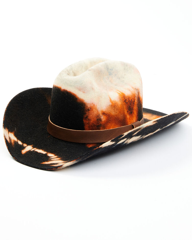 Marco Delli Cowboy Tie-Dye Leather Band Wool Felt Fashion Hat , Black, hi-res