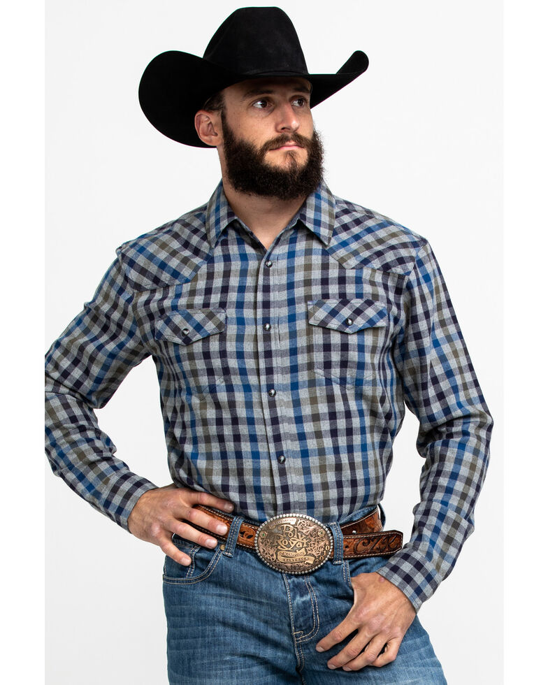Cody James Men's Range Finder Plaid Long Sleeve Western Flannel Shirt , Grey, hi-res