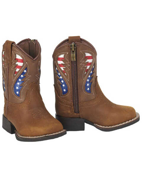 Image #1 - Ariat Kid's Lil Stomper George Patriotic Western Boots - Square Toe, Brown, hi-res