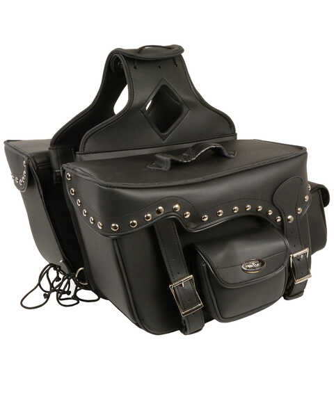 Image #3 - Milwaukee Leather Reflective Double Front Pocket Studded Throw Over Saddle Bag, Black, hi-res