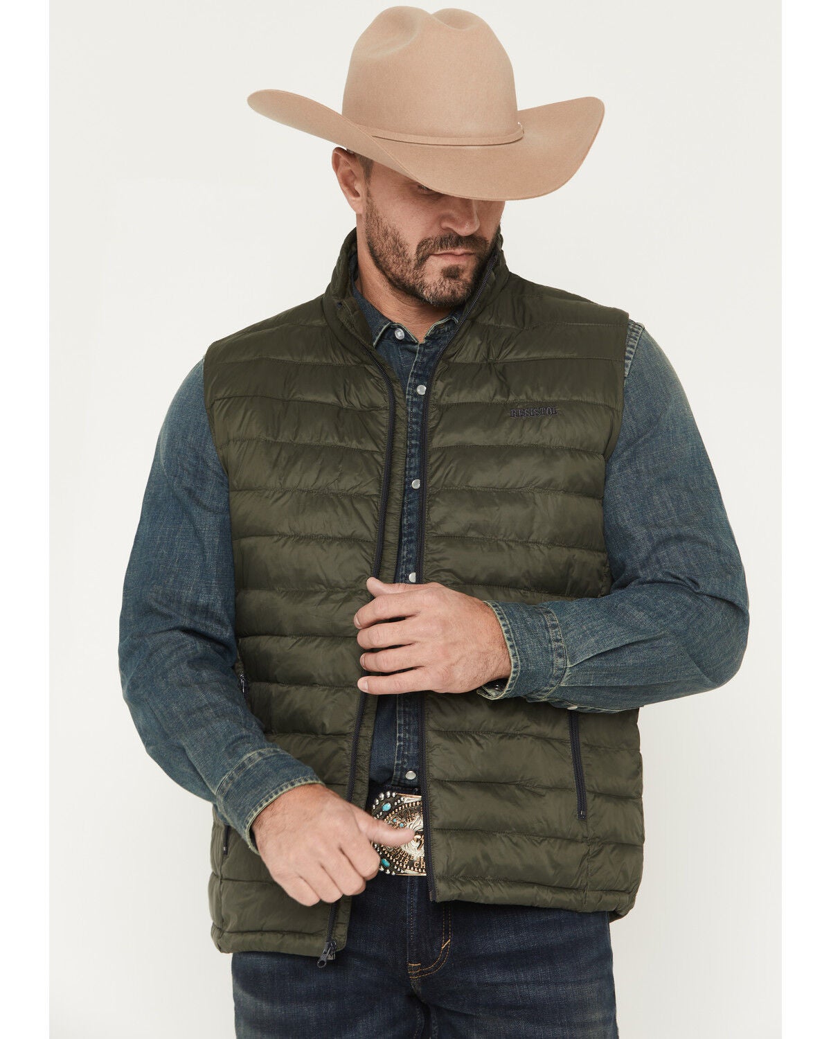 Resistol Men's Cold Bloq Puffer Vest, Green, hi-res