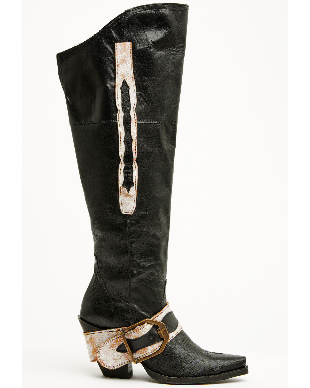 Image #2 - Dan Post Women's Jolene Buckle Knee High Western Boots - Snip Toe, Black, hi-res