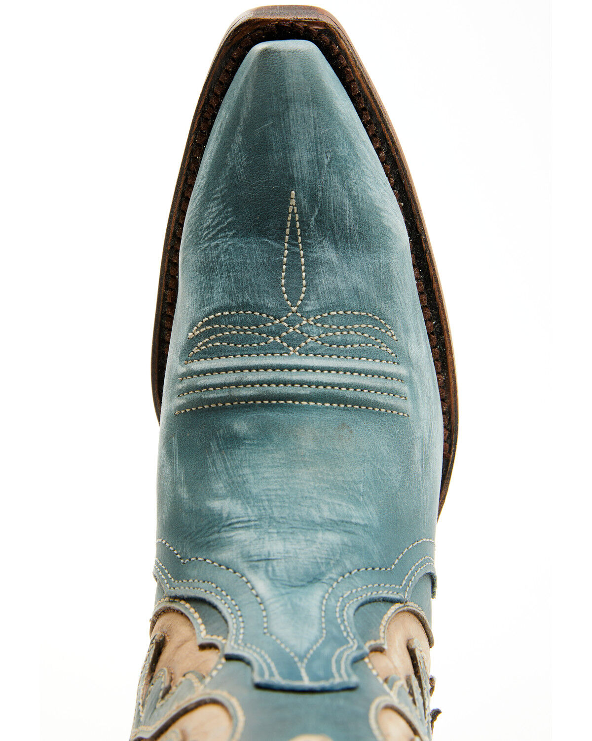 Image #6 - Circle G Women's Distressed Inlay Western Booties - Snip Toe, Blue, hi-res
