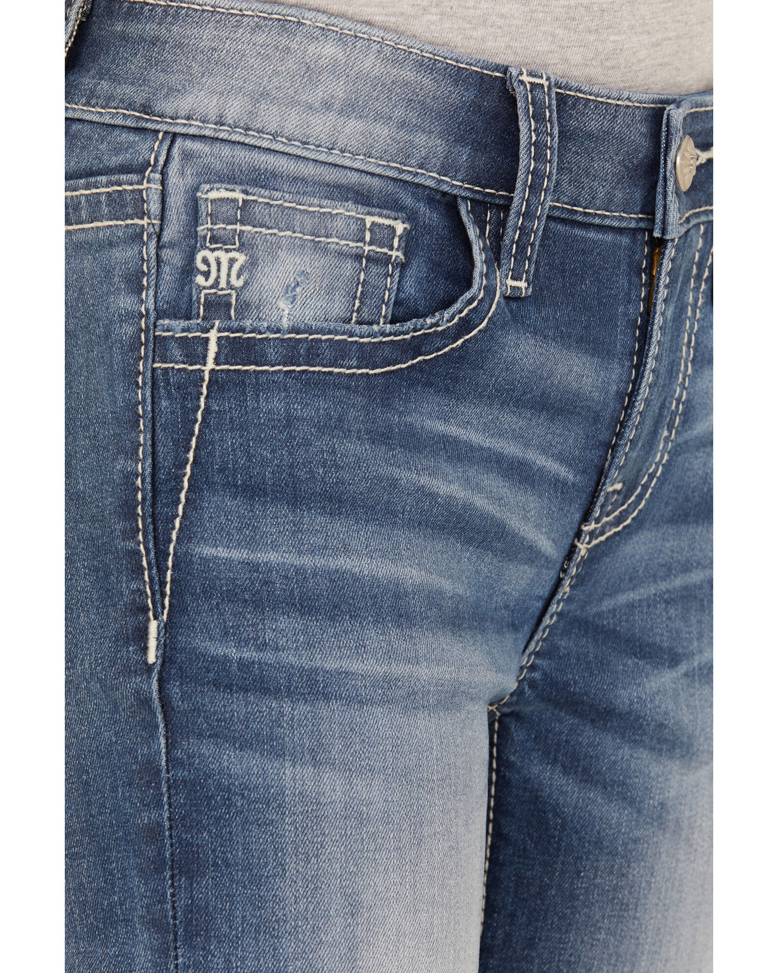 Image #4 - Miss Me Girls' Light Wash Wing Pocket Bootcut Stretch Denim Jeans, Blue, hi-res