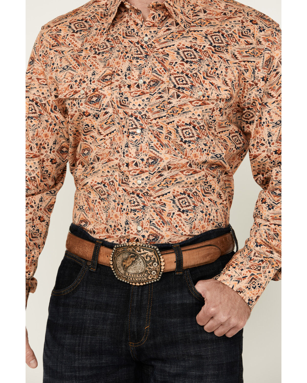 Image #3 - Wrangler Men's Checotah Print Long Sleeve Snap Western Shirt - Tall, Tan, hi-res