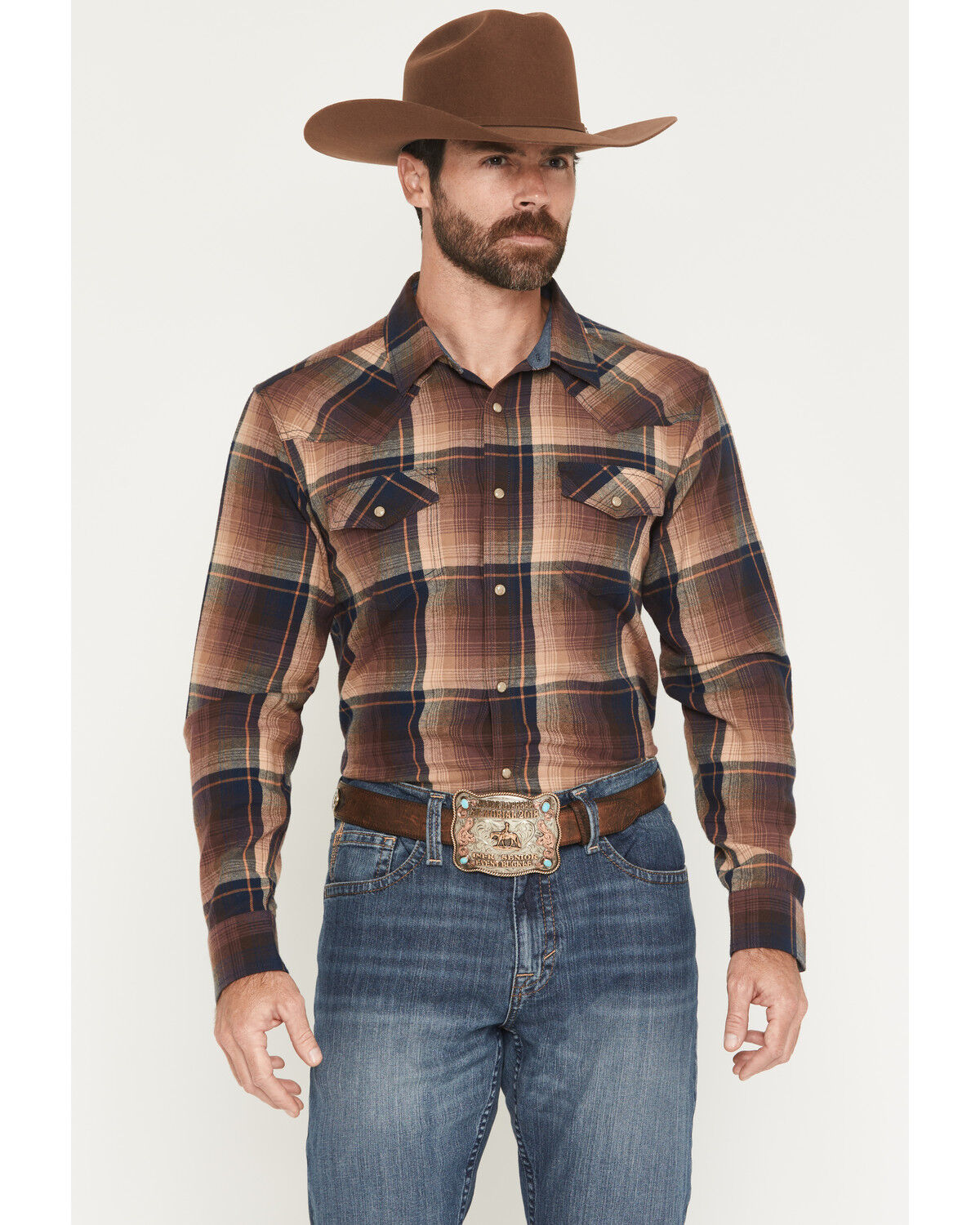 Image #1 - Cody James Men's Label Plaid Print Long Sleeve Snap Flannel Shirt, Multi, hi-res