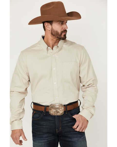 RANK 45 Men's Cream Hazer Floral Print Long Sleeve Button Down Western Shirt , Cream, hi-res