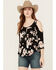 Image #1 - Wild Moss Women's Floral Print Cold Shoulder Top, Black, hi-res