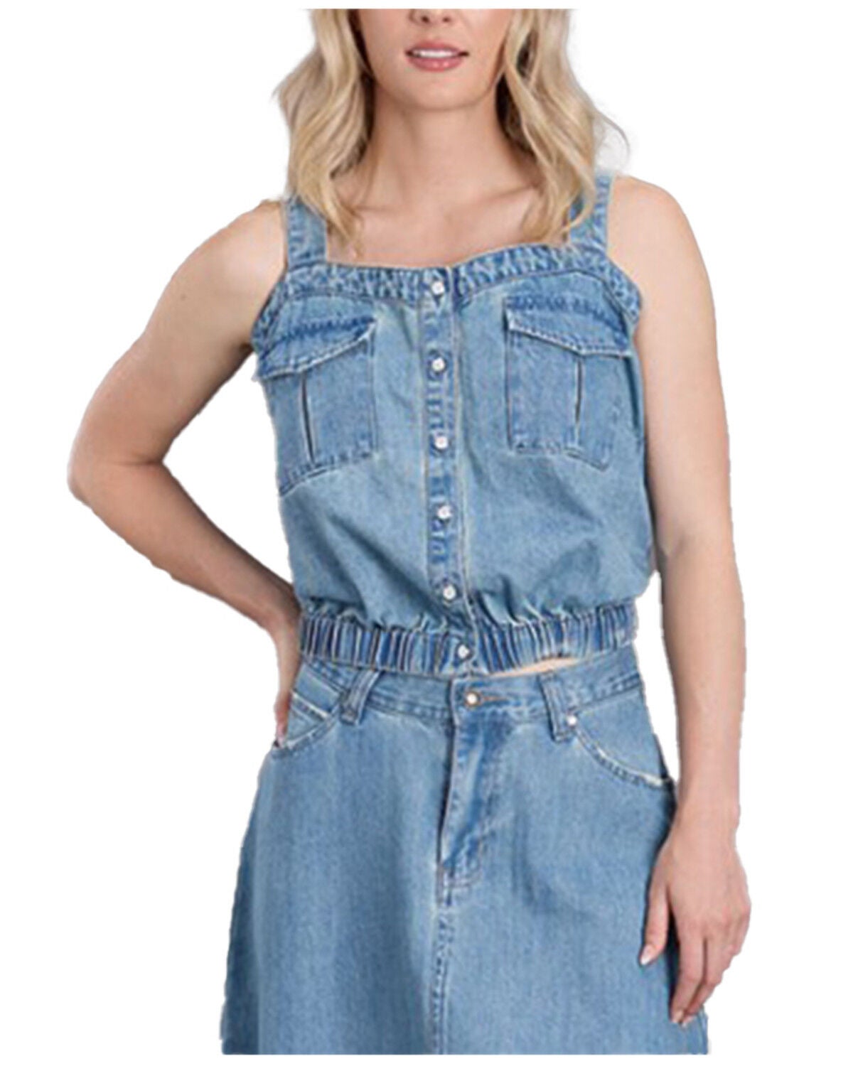 Image #1 - Stetson Women's Light Wash Denim Button Front Tank Top, Light Wash, hi-res