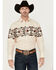 Image #1 - Panhandle Men's Southwestern Print Border Long Sleeve Pearl Snap Western Shirt, Natural, hi-res