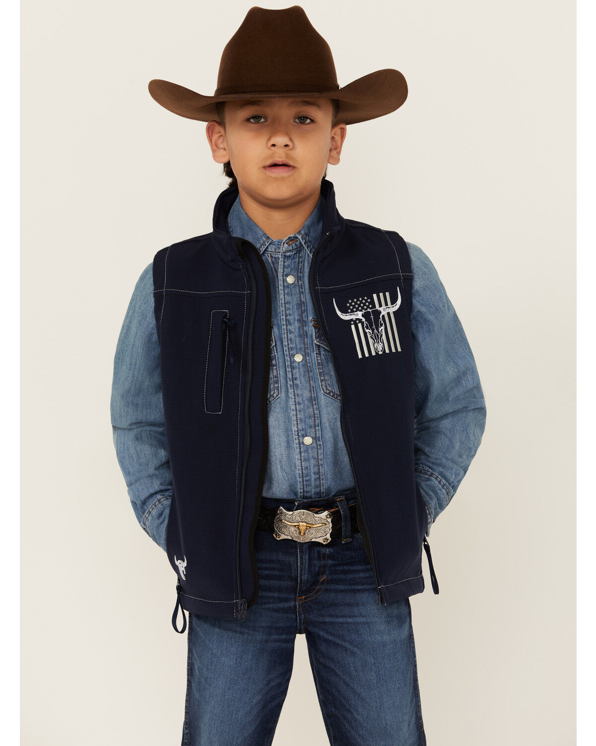 Image #1 - Cowboy Hardware Boys' Skull Flag Vest, Navy, hi-res