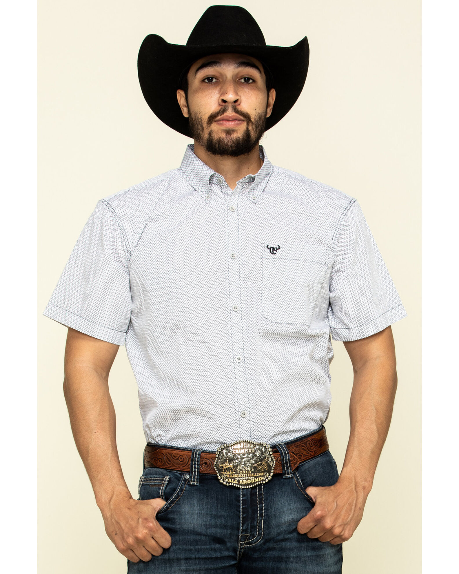Cowboy Hardware Men s White Little Zig Geo Print Short Sleeve Western Shirt Sheplers