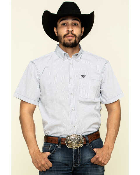 Image #1 - Cowboy Hardware Men's White Little Zig Geo Print Short Sleeve Western Shirt , White, hi-res
