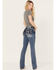 Miss Me Women's Low Rise Dark Wash Tonal Americana Border Bootcut Jeans, Dark Wash, hi-res