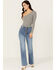 Image #1 - Sneak Peek Women's Medium Wash High Rise Exposed Button-Fly Stretch Bootcut Jeans, Medium Wash, hi-res