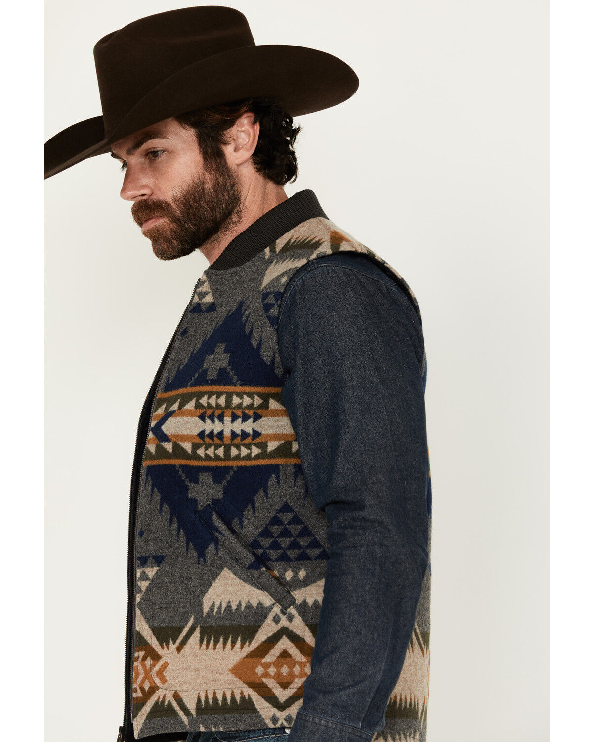 Image #2 - Pendleton Men's Colton Multicolored Print Zip-Up Quilted Vest, Grey, hi-res