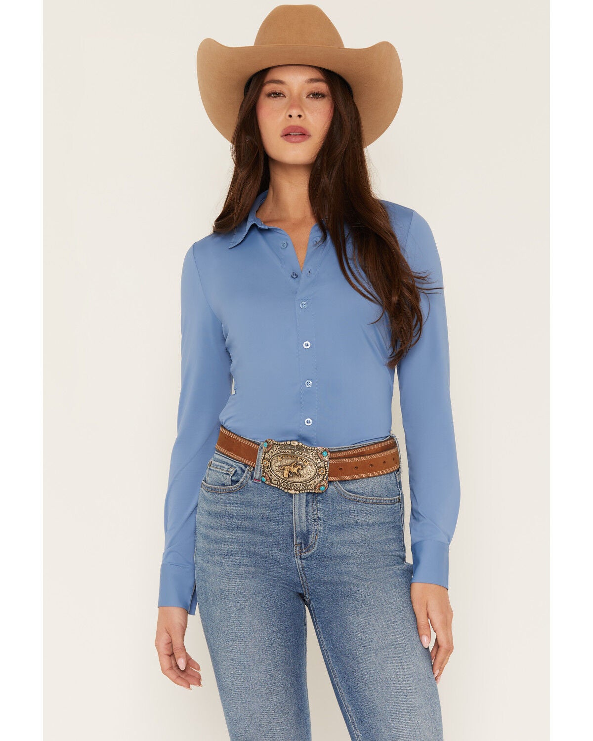 Image #1 - Idyllwind Women's Solid Long Sleeve Pullover Western Riding Shirt, Steel, hi-res