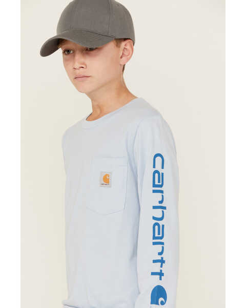 Image #3 - Carhartt Boys' Logo Pocket Long Sleeve T-Shirt, Light Blue, hi-res
