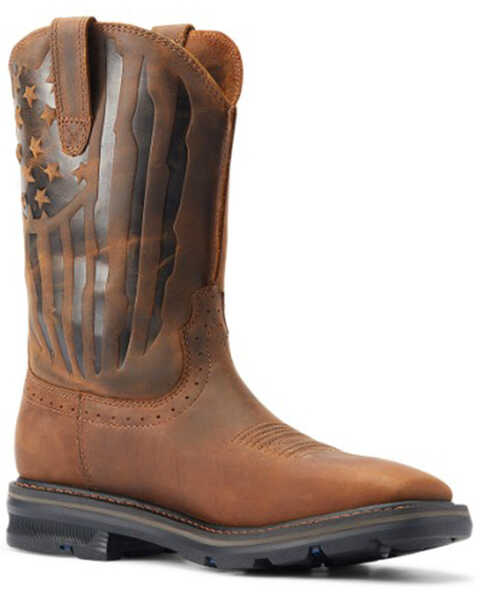 Image #1 - Ariat Men's Sierra Shock Shield Patriotic Western Work Boots - Broad Square Toe, Brown, hi-res