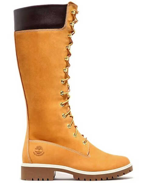 Image #2 - Timberland Women's 14" Premium Waterproof Lace-Up Lug Sole Tall Work Boots - Round Toe , Wheat, hi-res