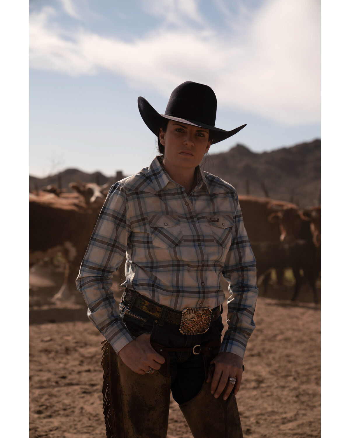 Image #1 - Kimes Ranch Women's Matadora Plaid Print Long Sleeve Western Snap Shirt, Blue, hi-res