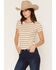Image #1 - Cleo + Wolf Women's Striped Ruffle Trim Short Sleeve Baby Tee, Ivory, hi-res