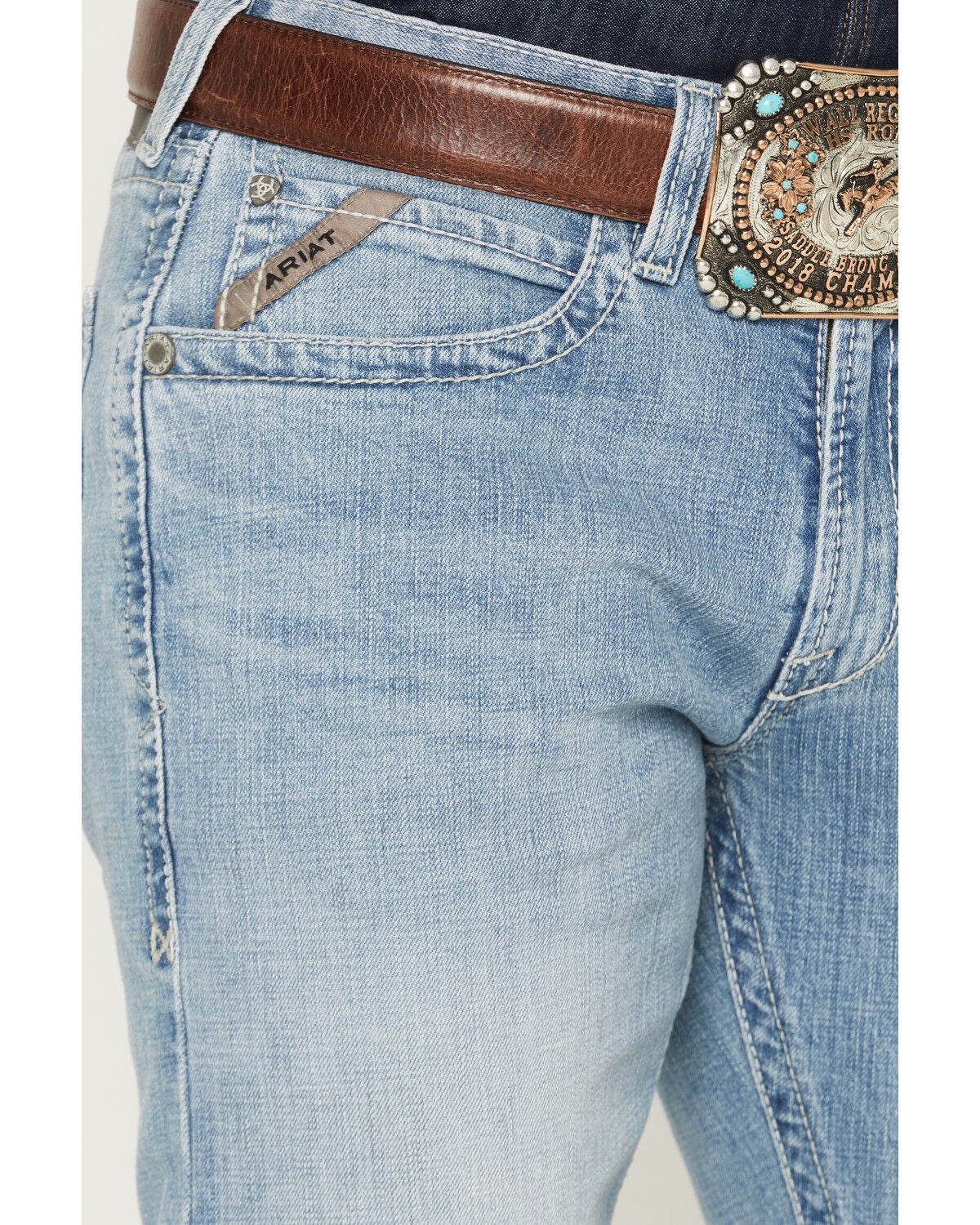 Image #2 - Ariat Men's M5 Roy Normal Light Wash Straight Leg Stretch Denim Jeans - Big, Light Wash, hi-res