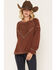 Image #1 - Blended Women's Lace V Long Sleeve Top, Chocolate, hi-res