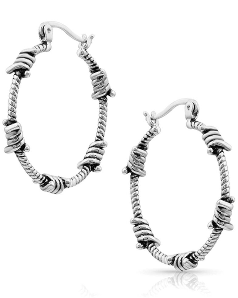 Montana Silversmiths Women's Barbed Wire Hoop Earrings, Silver, hi-res