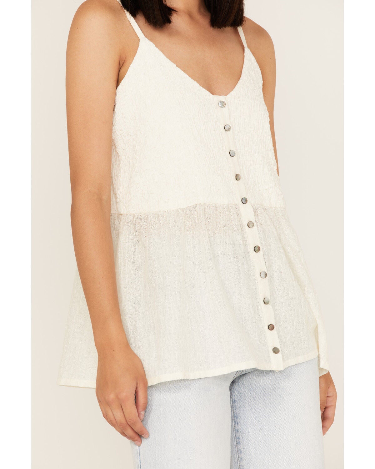 Image #3 - Cleo + Wolf Women's Smocked Button Front Woven Tank Top, Ivory, hi-res