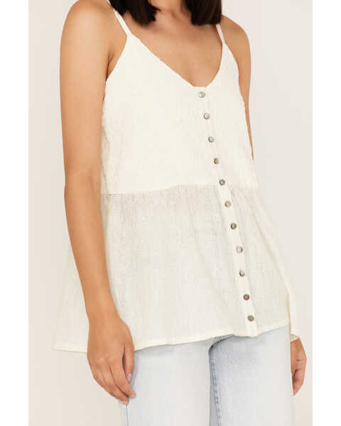Image #3 - Cleo + Wolf Women's Smocked Button Front Woven Tank Top , Ivory, hi-res
