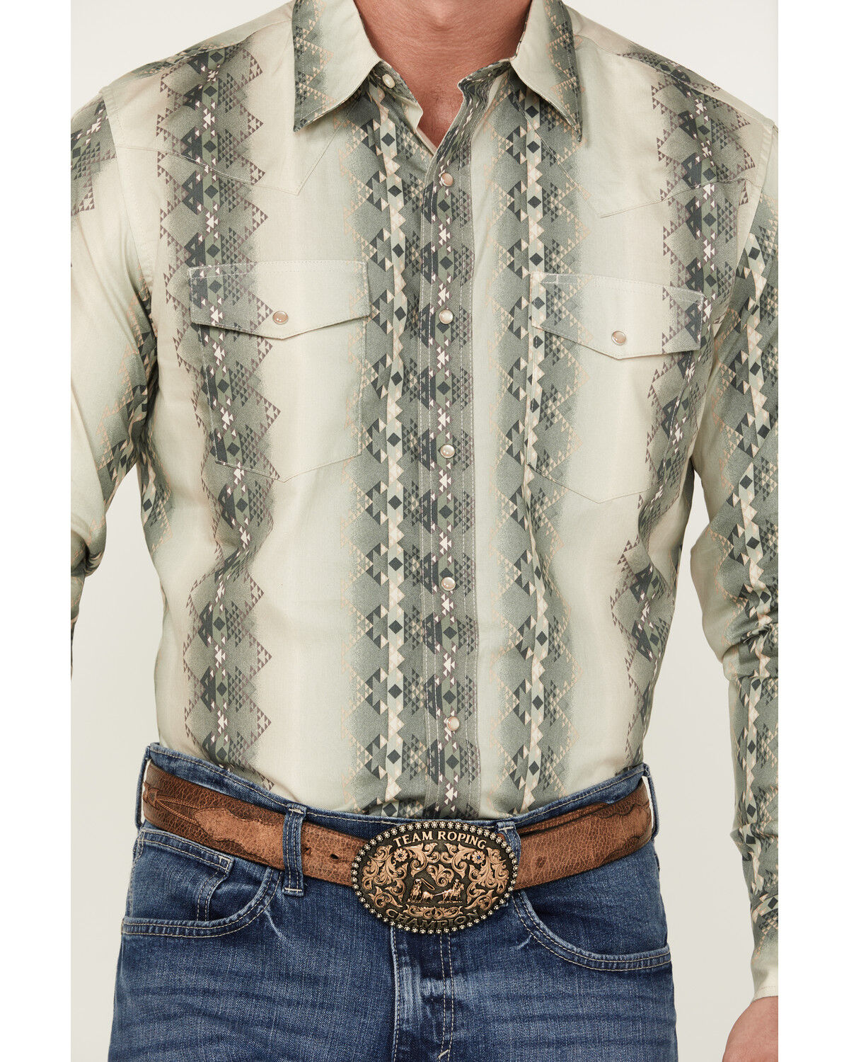 Image #3 - Wrangler Men's Checotah Long Sleeve Pearl Snap Western Shirt - Big, Tan, hi-res