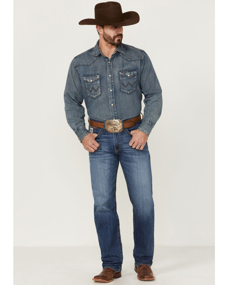 Cinch Men's Label Performance Stretch Relaxed Bootcut Jeans , Indigo, hi-res