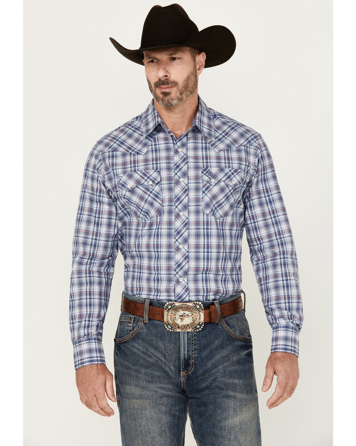 Image #1 - Wrangler Retro Men's Plaid Print Long Sleeve Snap Western Shirt, , hi-res