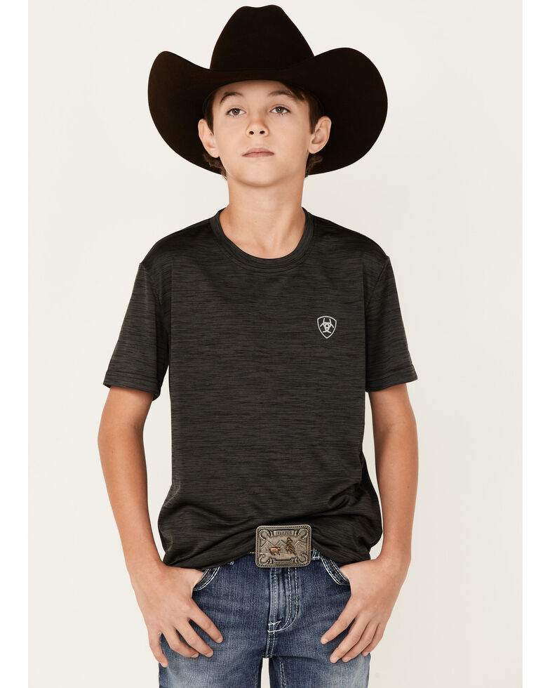 Ariat Boys' Charcoal Charger Vertical Flag Graphic Short Sleeve T-Shirt , Charcoal, hi-res