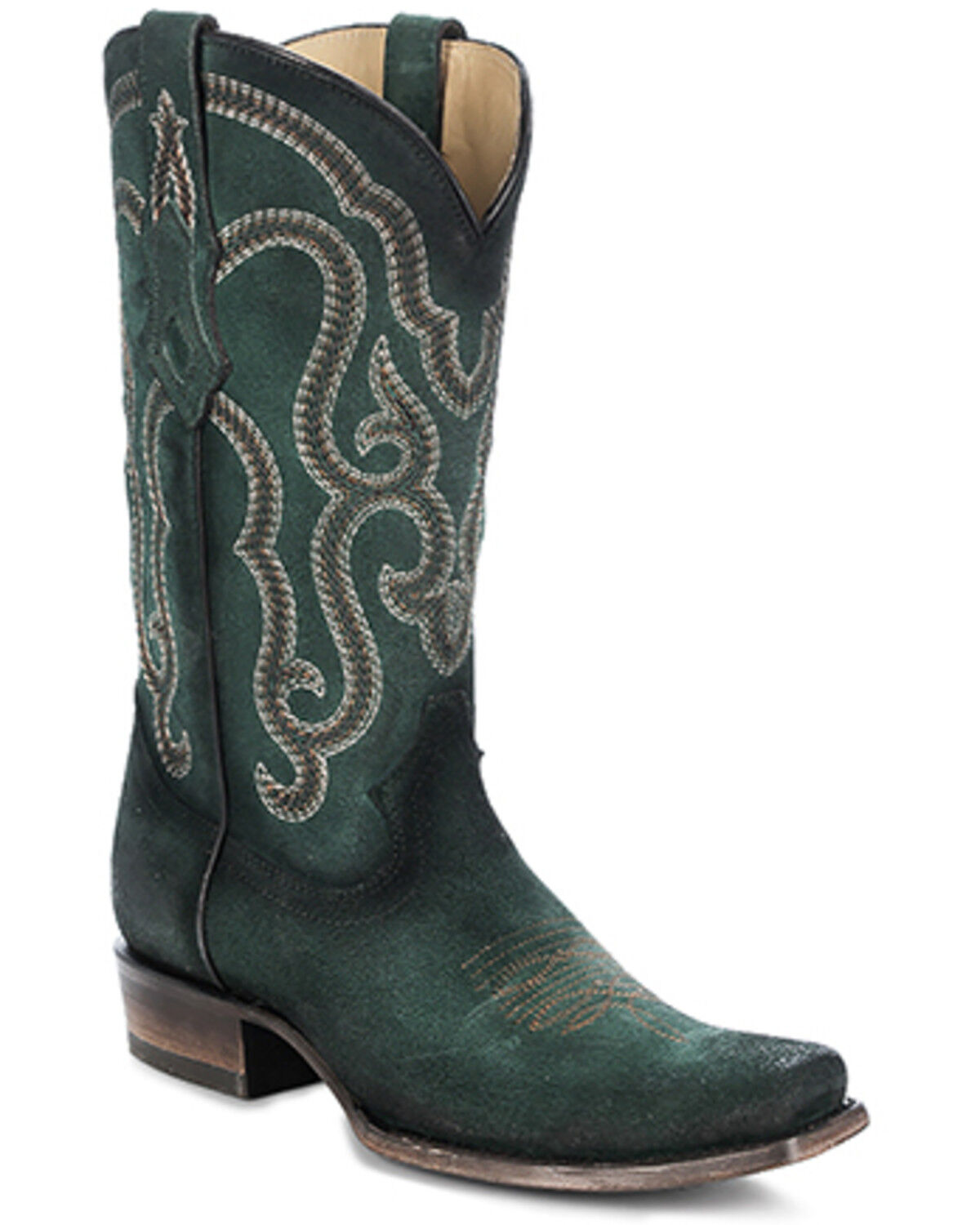 Image #1 - Corral Men's Roughout Embroidered Western Boots - Square Toe, Dark Green, hi-res