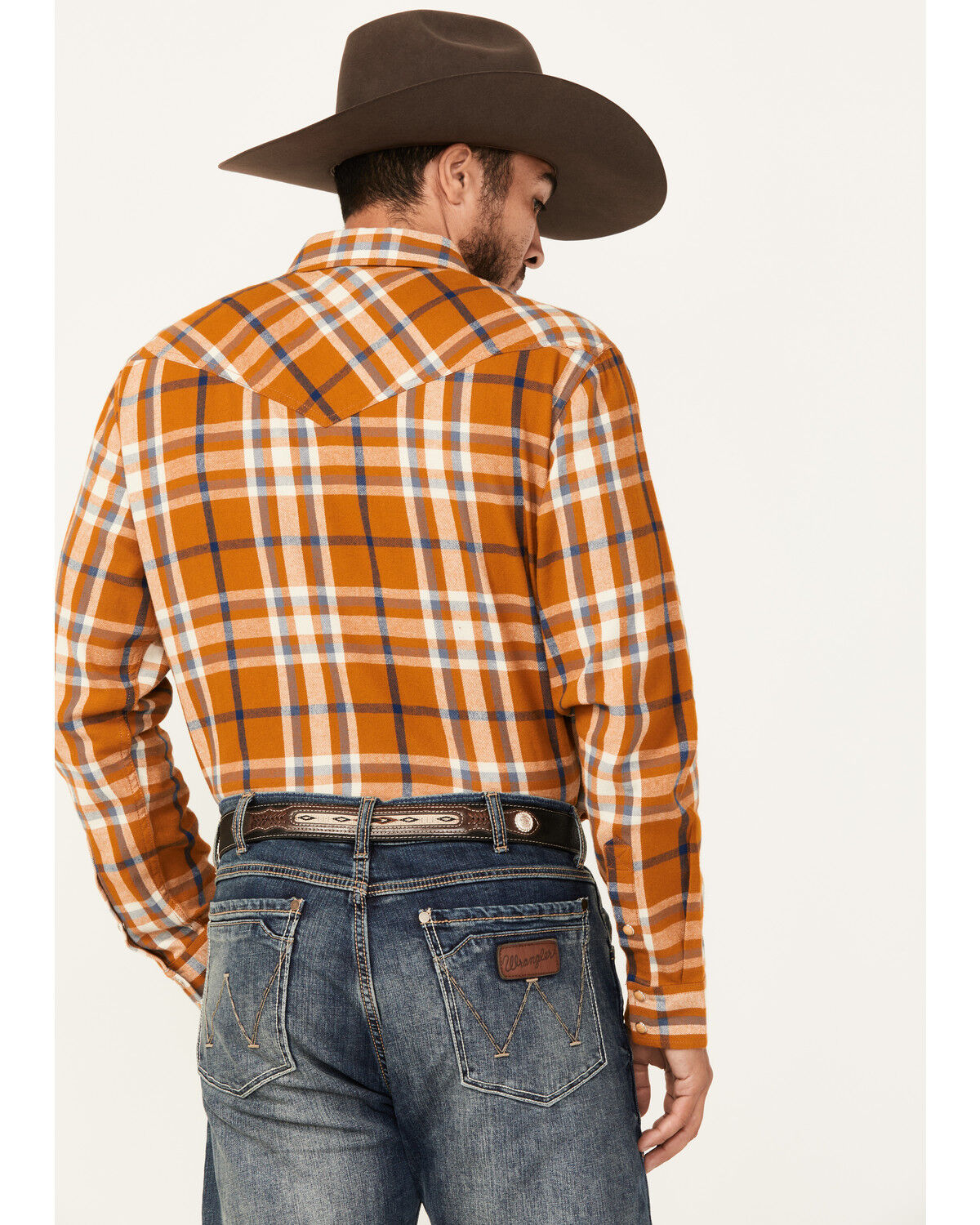 Image #4 - Cody James Men's Tidal Wave Plaid Print Long Sleeve Snap Western Flannel, Caramel, hi-res