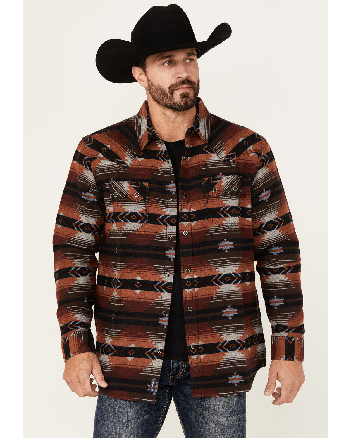 Image #1 - Moonshine Spirit Men's Smoke Cover Southwestern Print Long Sleeve Snap Western Shirt, Multi, hi-res