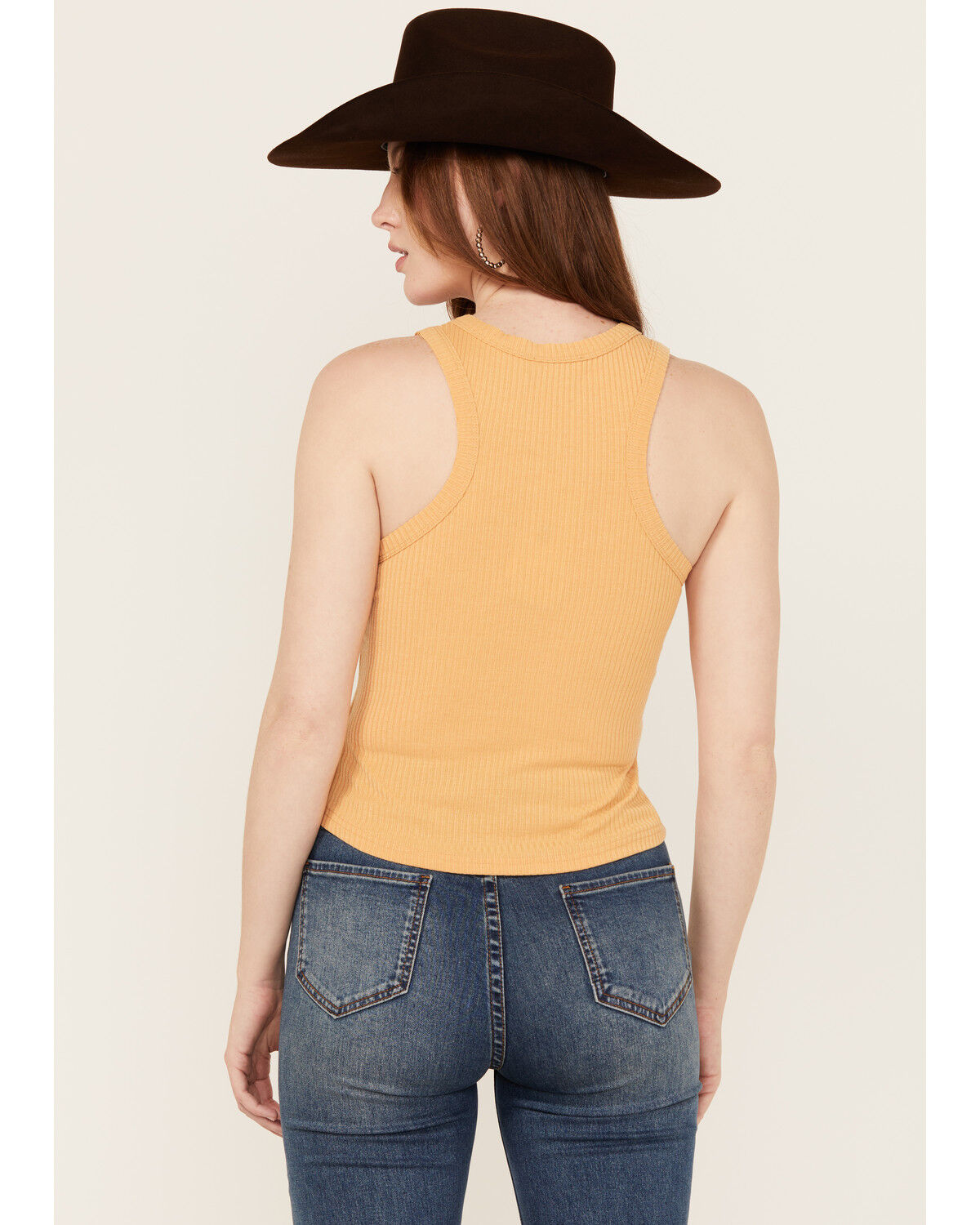 Image #4 - Miss Me Women's Studded Split V Neck Tank, Mustard, hi-res