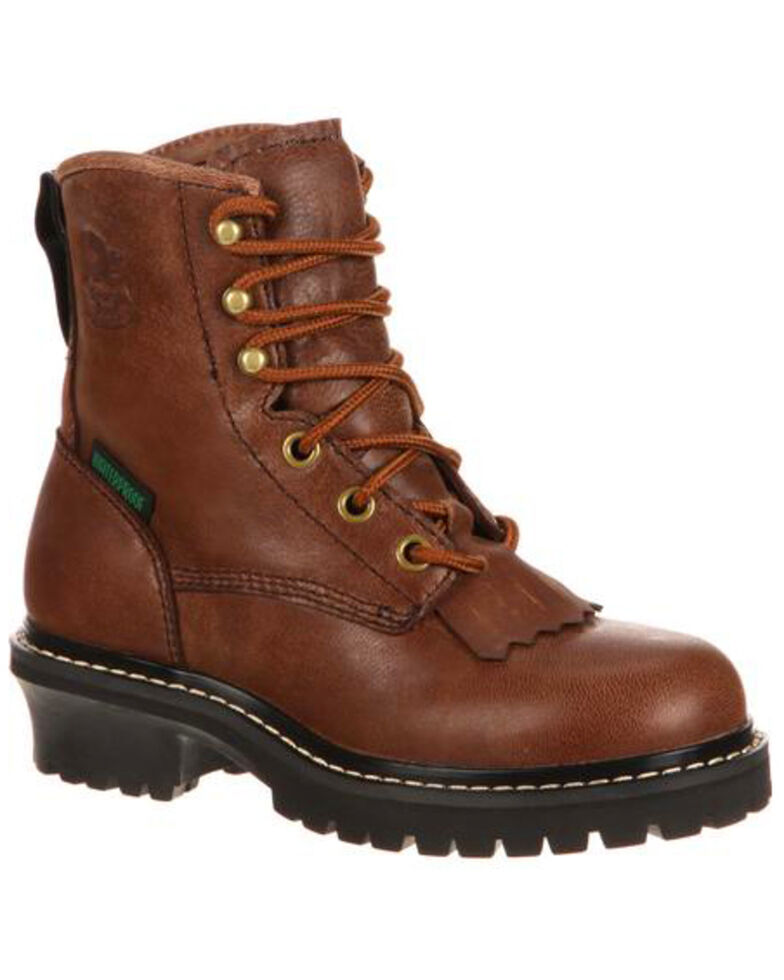 Georgia Boot Big Kids Waterproof Logger Boots - Round Toe, Brown, hi-res