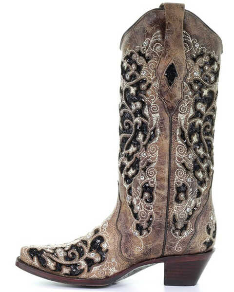 Image #3 - Corral Women's Floral Embroidered Western Boots - Snip Toe, Brown, hi-res