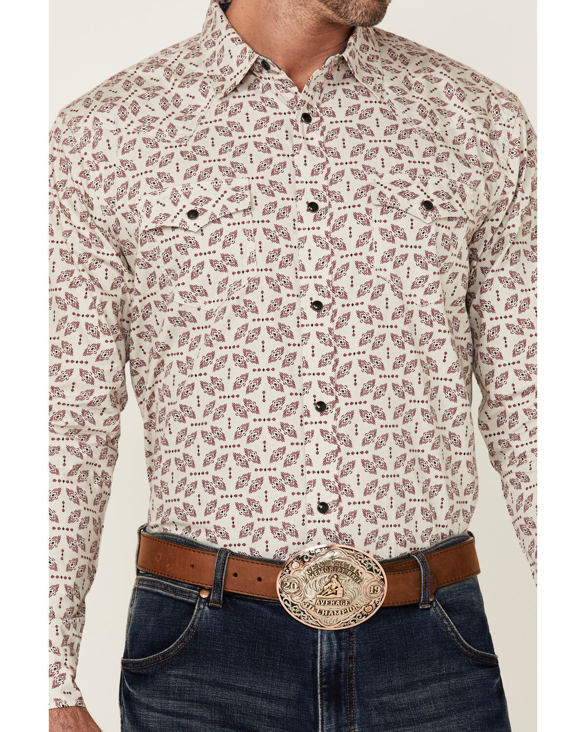 Image #3 - Moonshine Spirit Men's Sundial Southwestern Geo Print Long Sleeve Snap Western Shirt, Ivory, hi-res