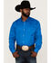 RANK 45 Men's Solid Basic Twill Logo Long Sleeve Button Down Western Shirt , Royal Blue, hi-res