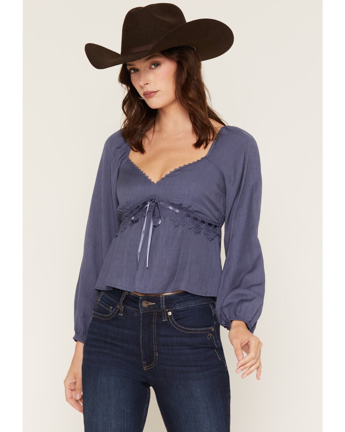 Image #1 - Ash & Violet Women's Solid Long Sleeve Shirt, Navy, hi-res